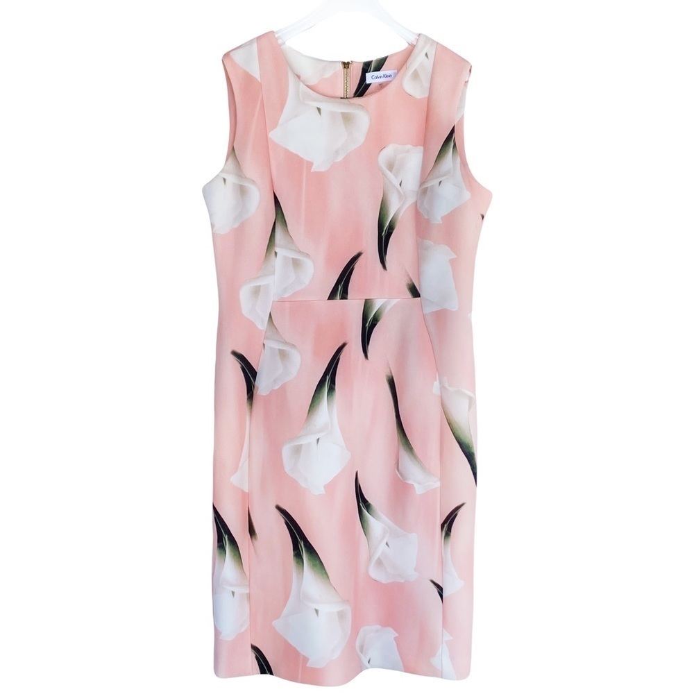 CALVIN KLEIN Calla Lily Print Sleeveless Ponte Knit Dress Womens size 14